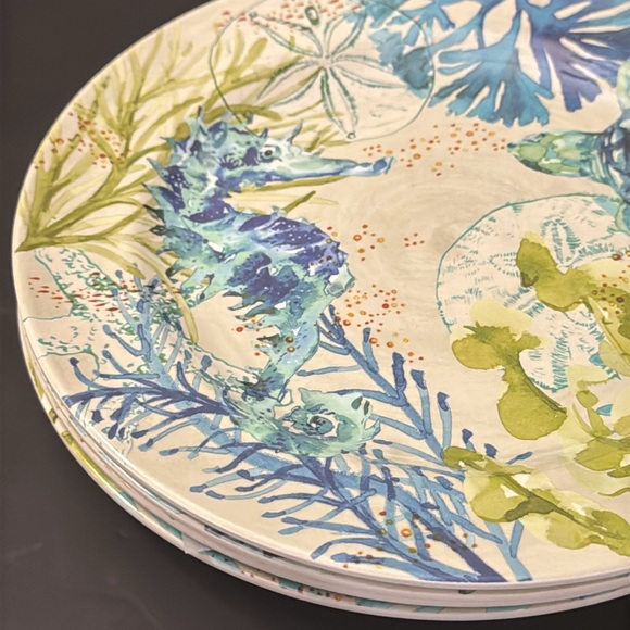 4pc SIGRID OLSEN Blue and Green Coastal Art Salad Plate Set - Melamine - Picture 5 of 6